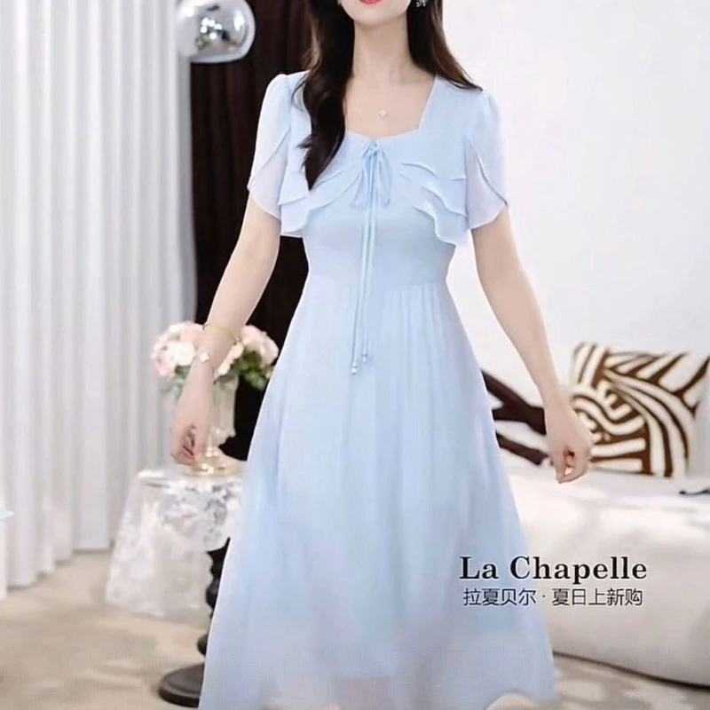 冰莉丝连衣裙2025夏季新款女遮肉时尚气质荷叶边修身显瘦礼服裙子