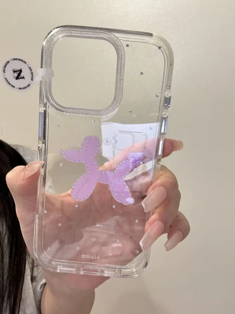 IMD圆边透明细闪粉点钻气球小狗可爱适用于苹果16/15/14promax