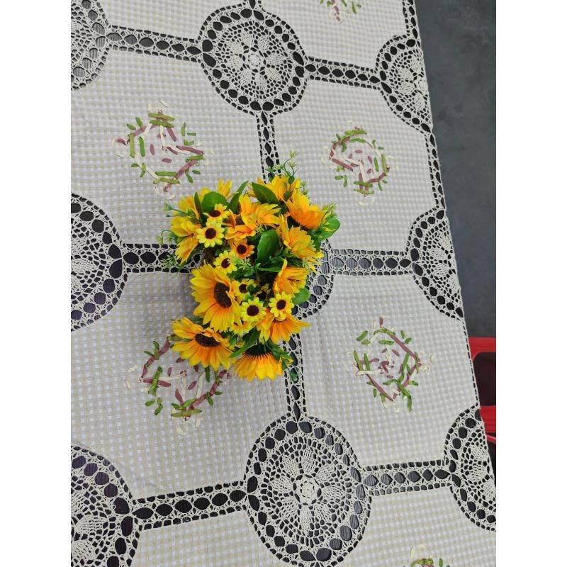 H108  本色钩针丝带绣花 长方桌布 1.8*2.6m