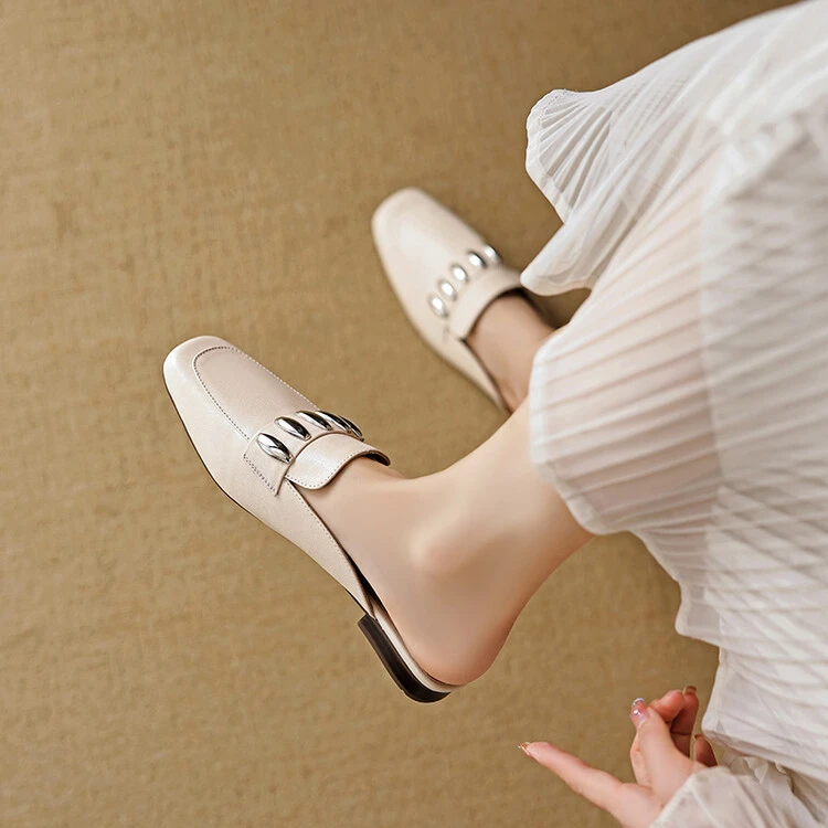 【软底成都手工】时尚女鞋穆勒鞋包头平底百搭春夏方头