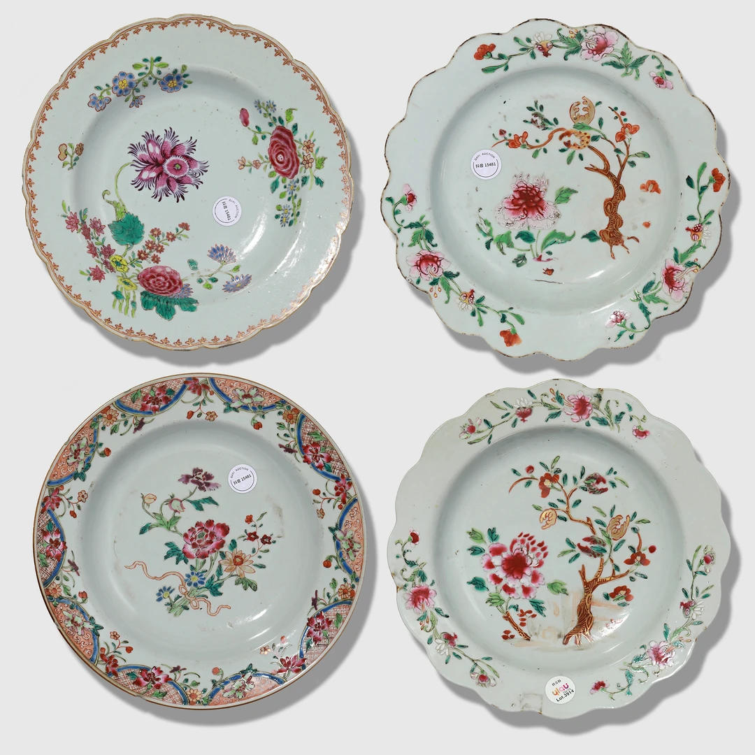 3914清雍正-乾隆·粉彩花卉纹盘四只【古董拍卖】
