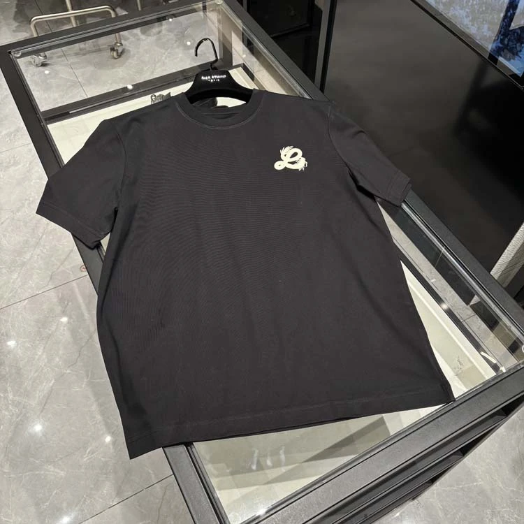 25年新款时装 时尚百搭刺绣龙图案圆领黑色短袖T恤-D011