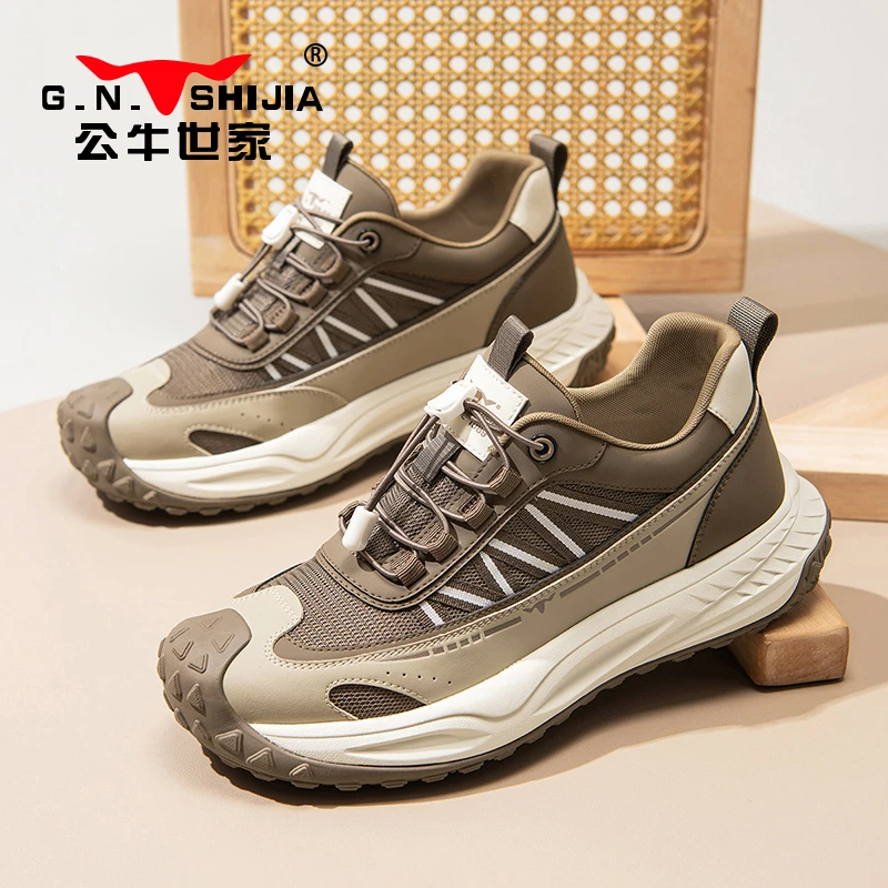 公牛世家男士透气网面厚底老爹鞋夏季百搭休闲软底潮流圆头男鞋