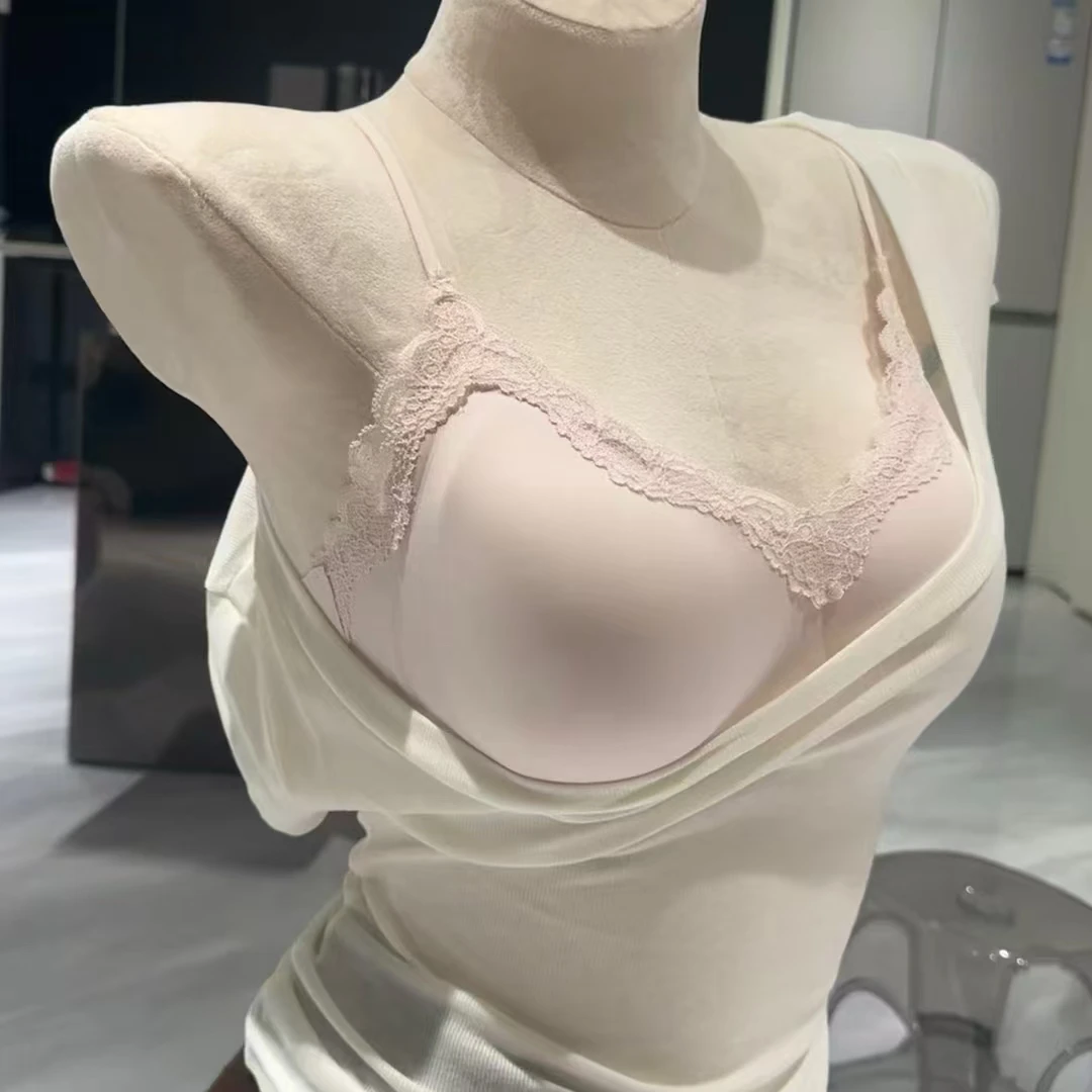 U家同款舒服法式蕾丝细肩带内衣聚拢无痕夏季薄甜美百搭背心文胸