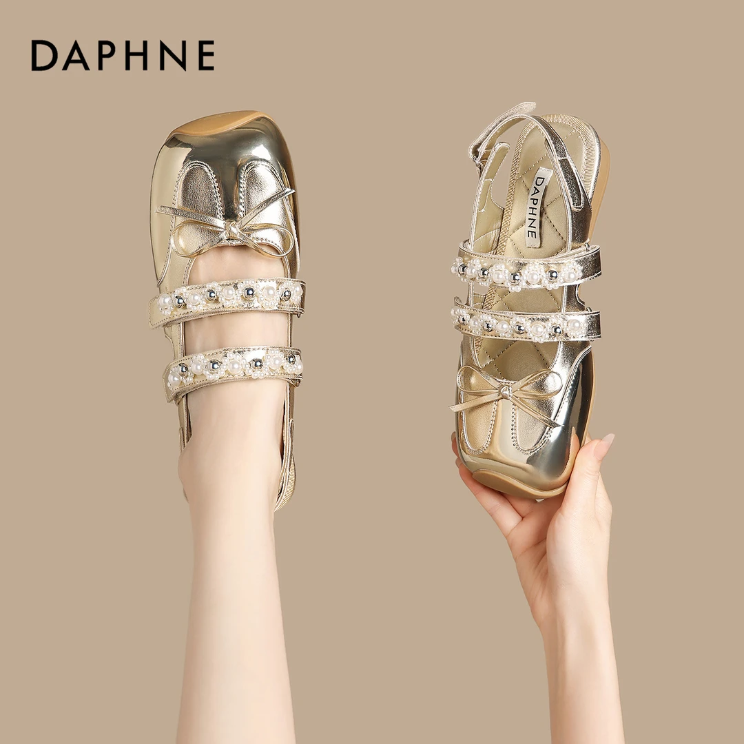 达芙妮凉鞋女款2025新款夏季包头凉鞋外穿配裙子金色单鞋玛丽珍鞋