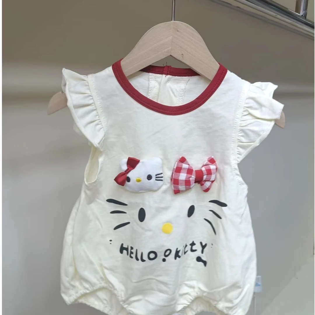 婴儿夏季新生儿衣服喵咪飞袖包屁衣婴儿薄款女宝宝包屁衣