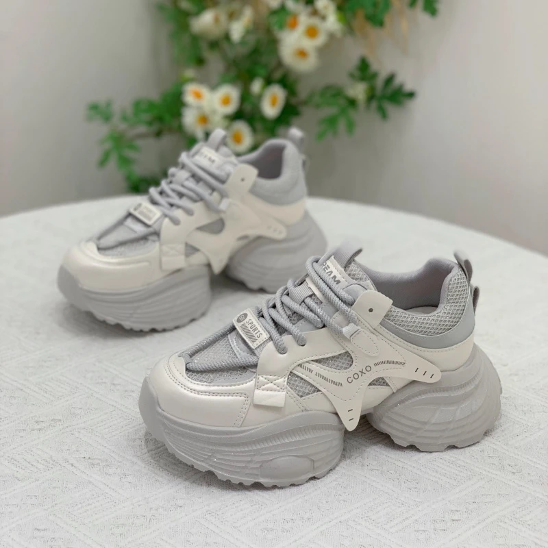 爆款小个子6cm厚底炸街休闲鞋女款2025年夏显脚小百搭时尚老爹鞋