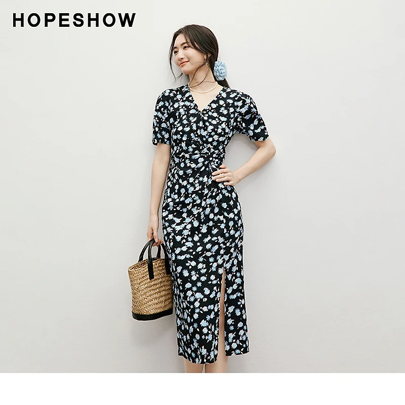 红袖2025夏季女装【南法浪漫】泡泡袖收腰雪纺茶歇裙90125151620