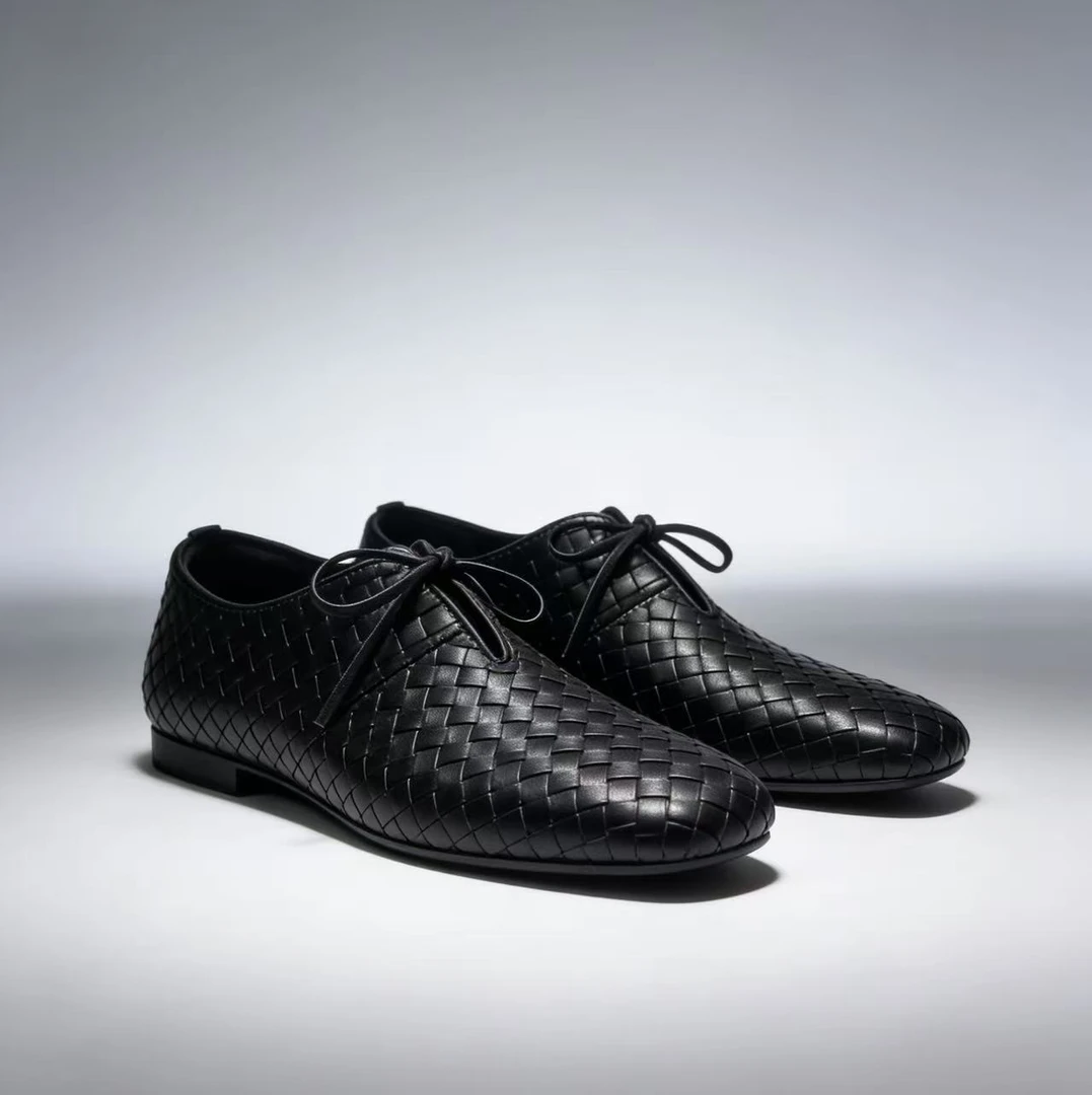 秋冬新款韩系真皮编织休闲德训鞋平底反绒系带单鞋时尚女鞋