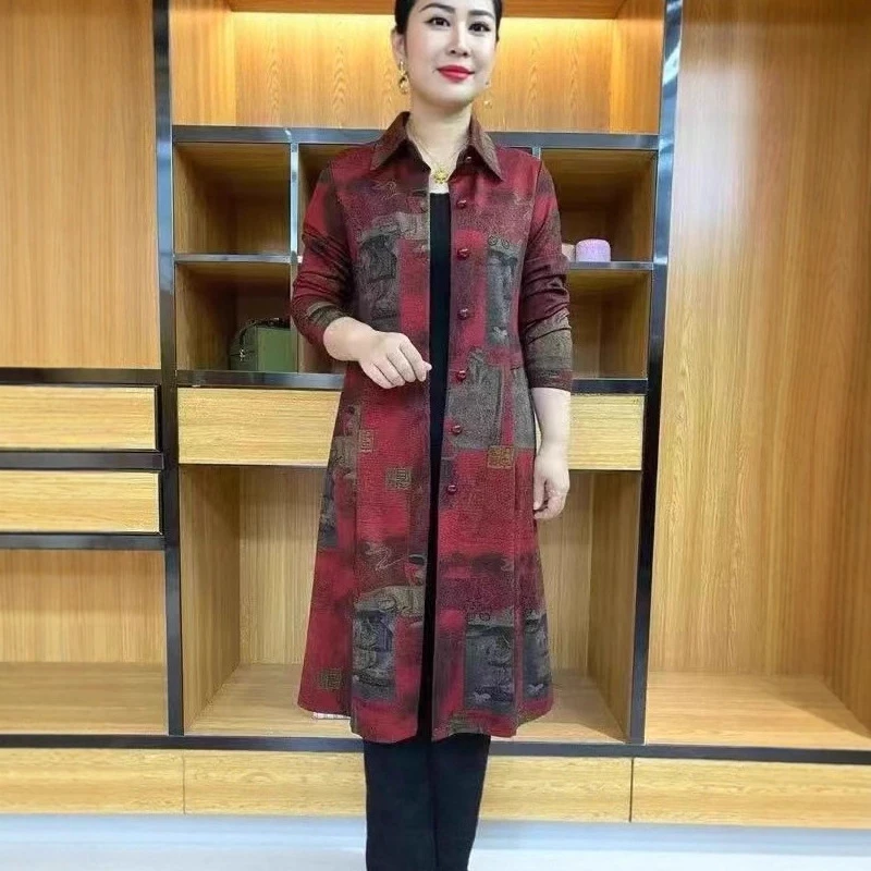 春季新款时尚中长款风衣外套气质大码女装减龄显瘦上衣中年妈妈装