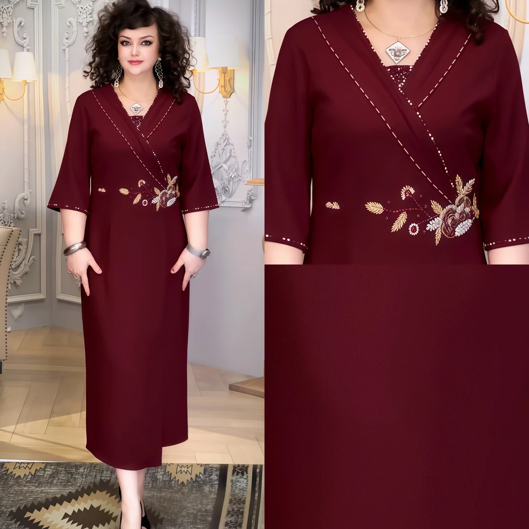 娜孜妮大码辣妈时尚女装 | 精致重工设计修身连衣裙