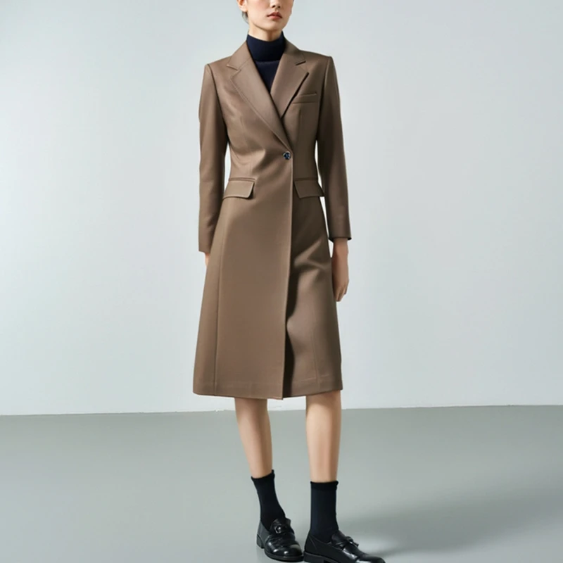 7814西装风衣外套长款2025新款气场强大轻奢女装正肩西装领风衣