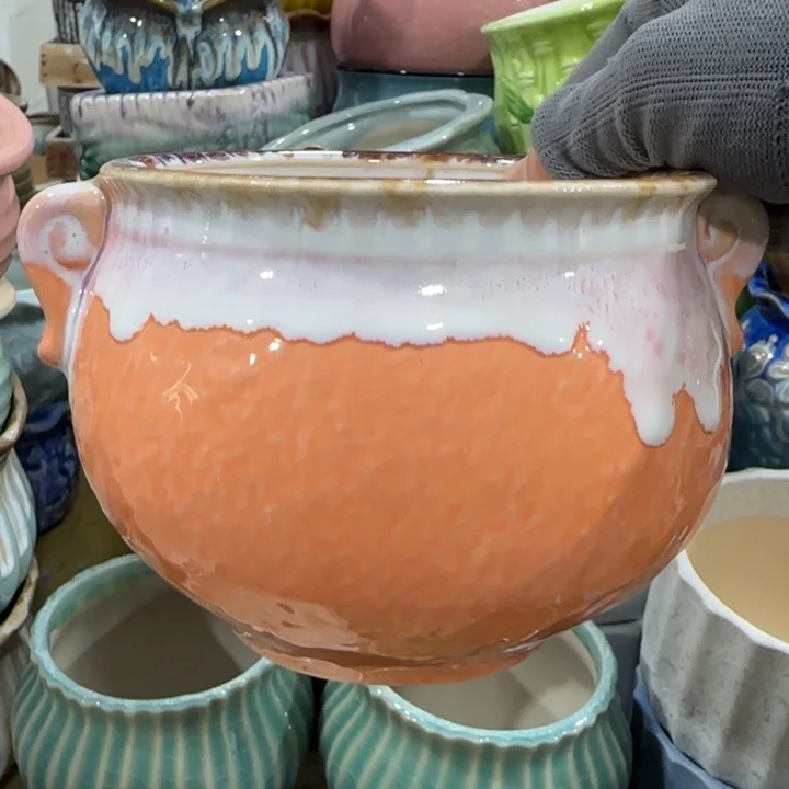 凑9块包邮，有孔，陶瓷花盆