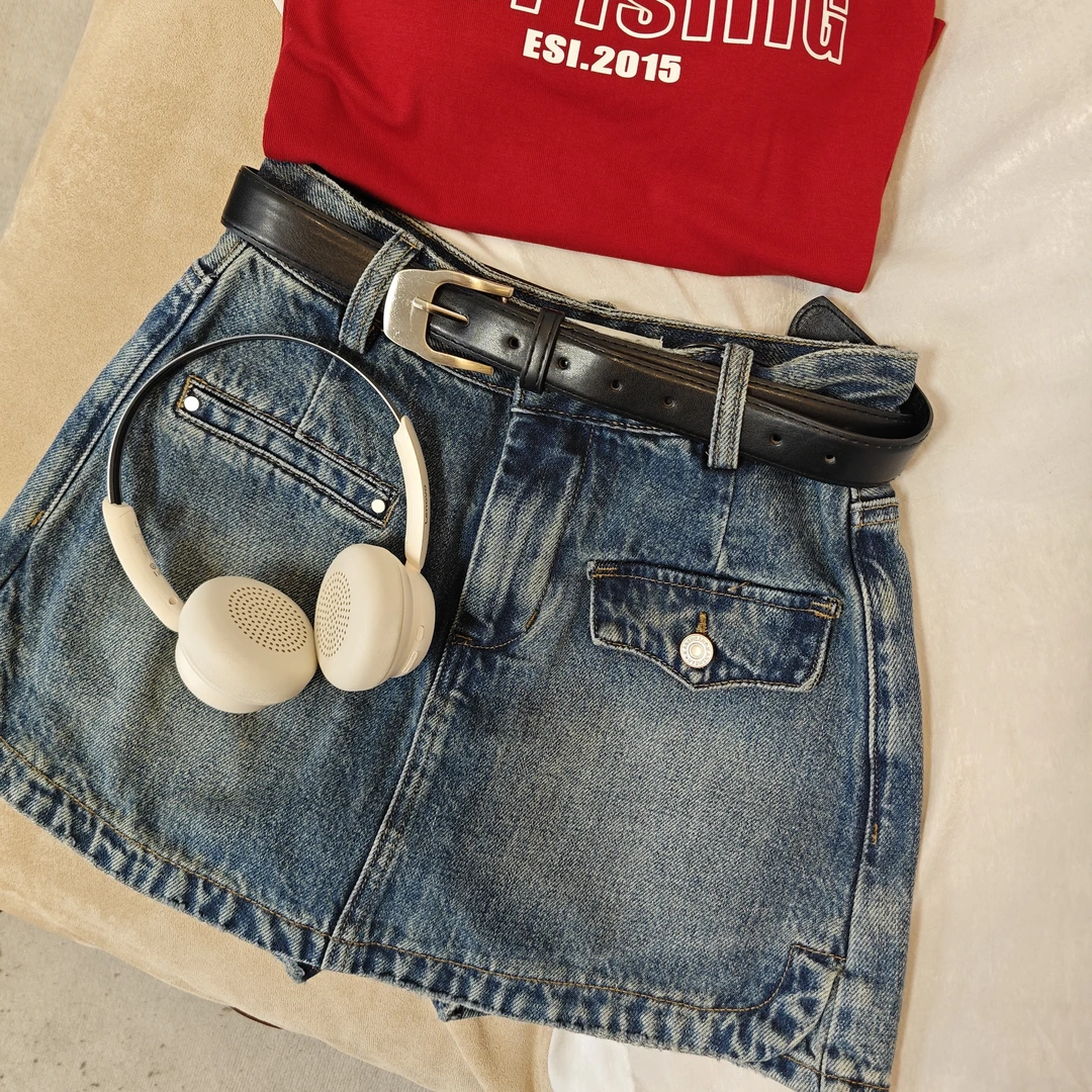 【海南简爱】高腰显瘦牛仔裤裙夏季薄款新款a字短裤裙 1426