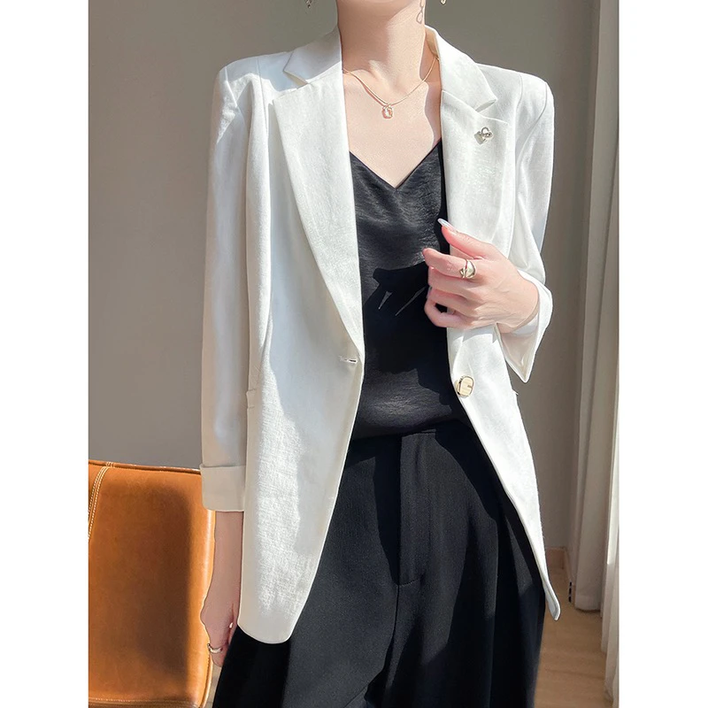 K-839已开价   翻领一粒扣亮丝西装外套七分袖