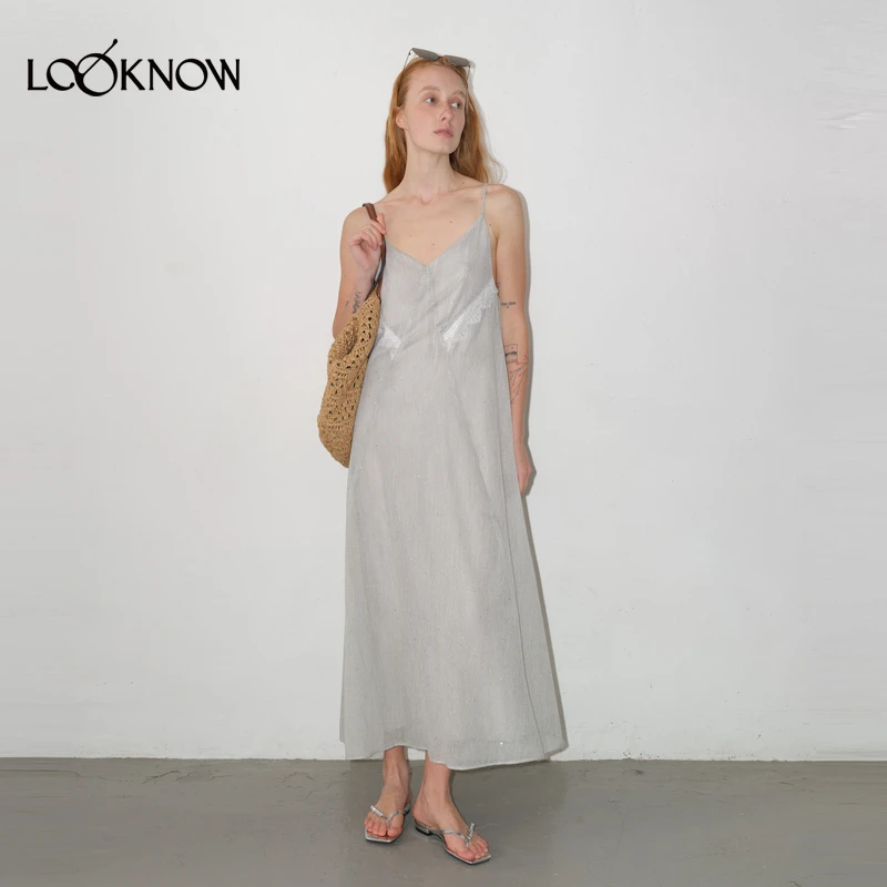 IF BY LAND设计师品牌LOOKNOW2025年春季新款亮片钉珠露背连衣裙