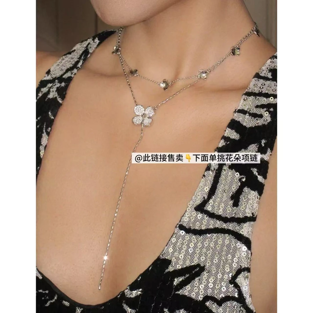 铜合金锆石项链 小众设计新品ins花朵项链47388