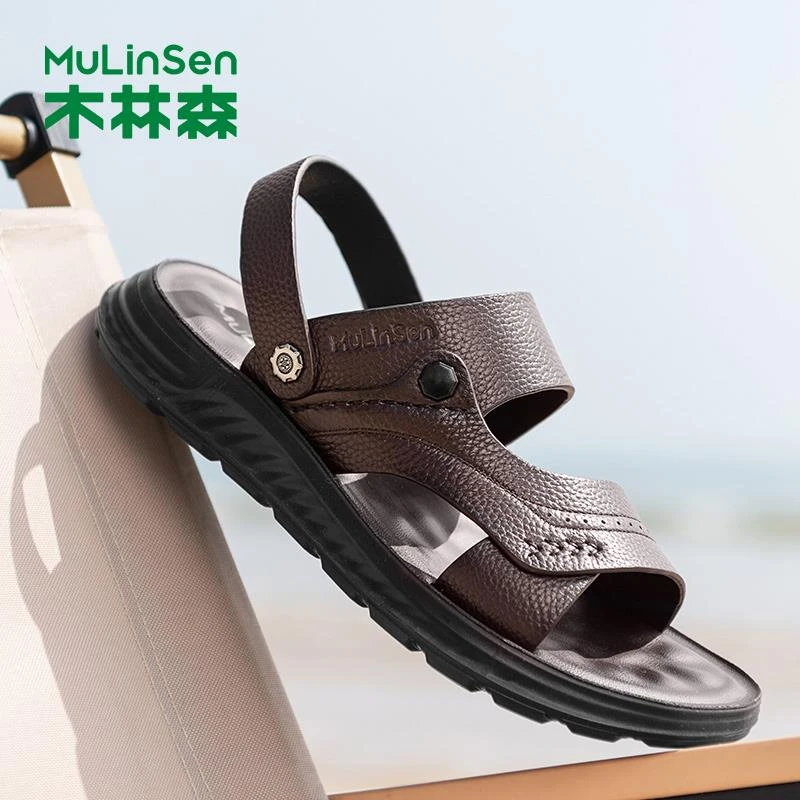 木林森男士凉鞋时尚舒适百搭2025春夏新款休闲风真皮沙滩鞋子防滑