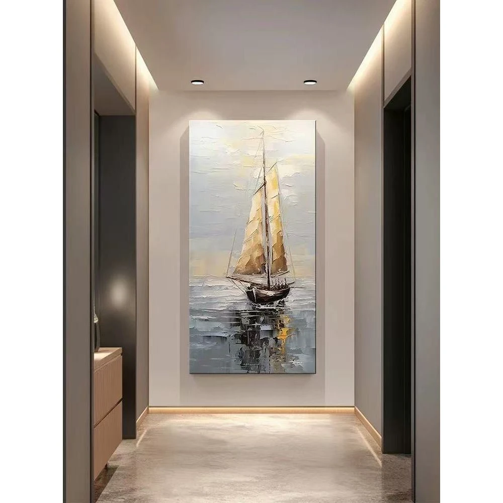 轻奢一帆风顺玄关装饰画高端抽象壁画适合走廊过道