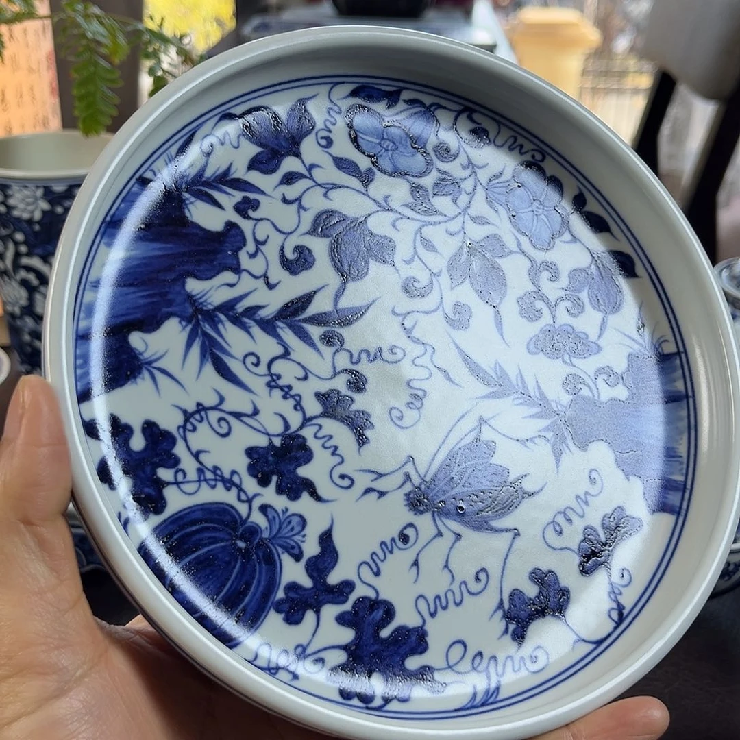 朝岚夕霞仿至正元青花壶承原矿釉烧制全手绘