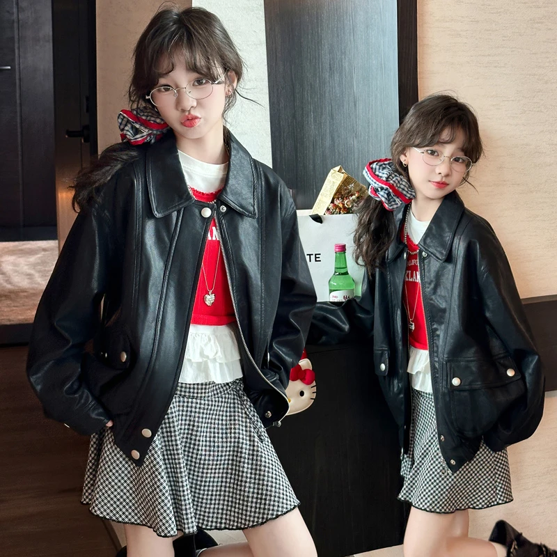 女童皮衣外套新款春秋装2025新款6-13岁儿童秋季超好看洋气皮夹克
