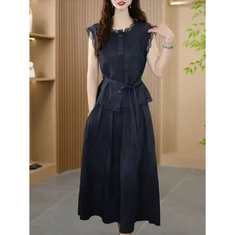 25196夏季新款时尚气质显瘦修身收腰法式两件套套装