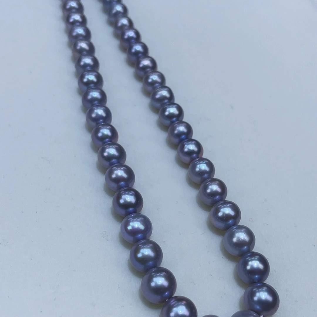 淡水珍珠颈饰银S925镶嵌8/9极光正圆真多麻灰