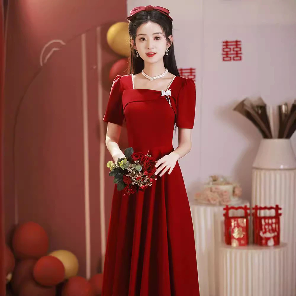 敬酒服新娘2025新款小个子结婚订婚连衣裙时可穿婚礼红色礼服女