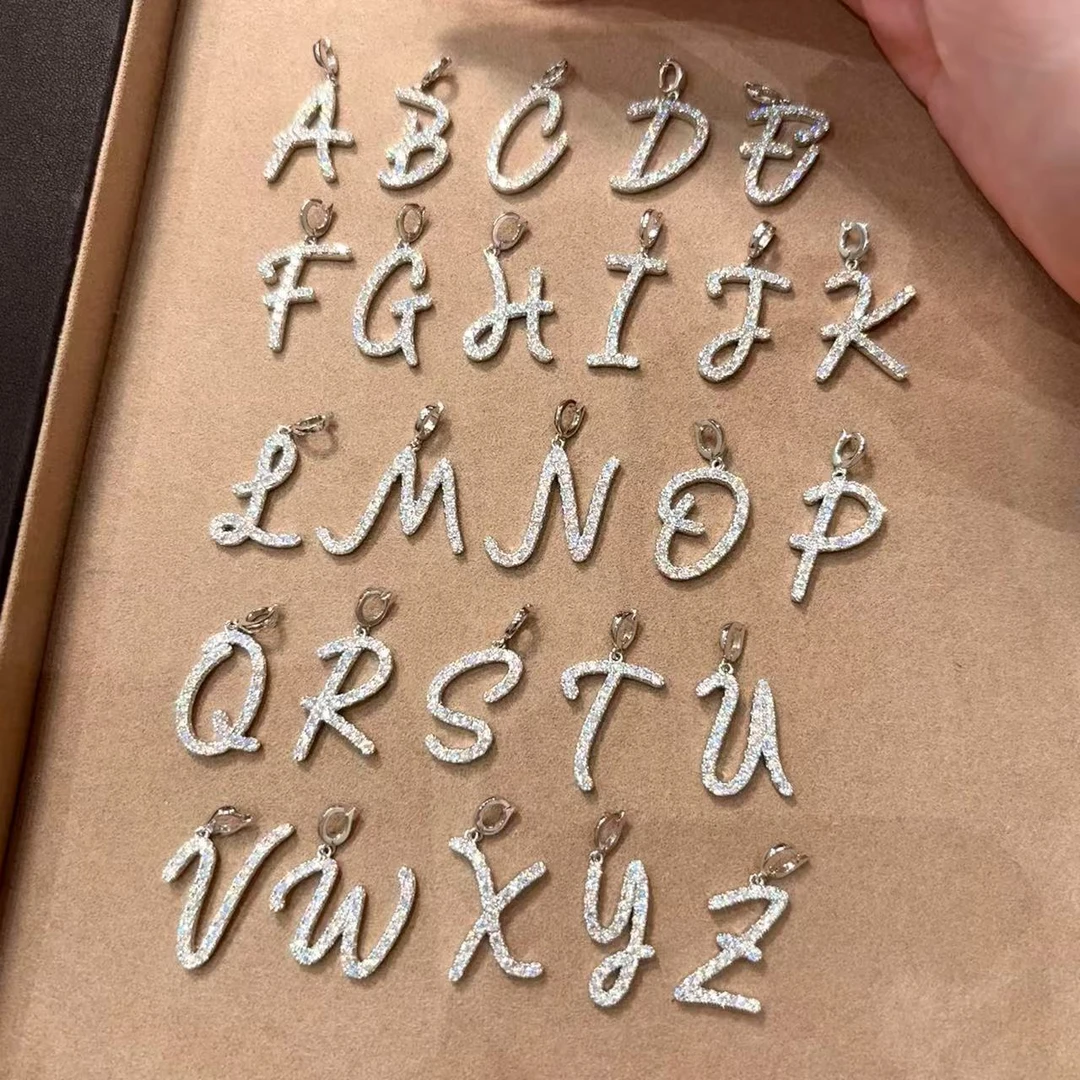 吊坠925银莫桑石 手写字母吊坠 情侣镶嵌吊坠简约百搭