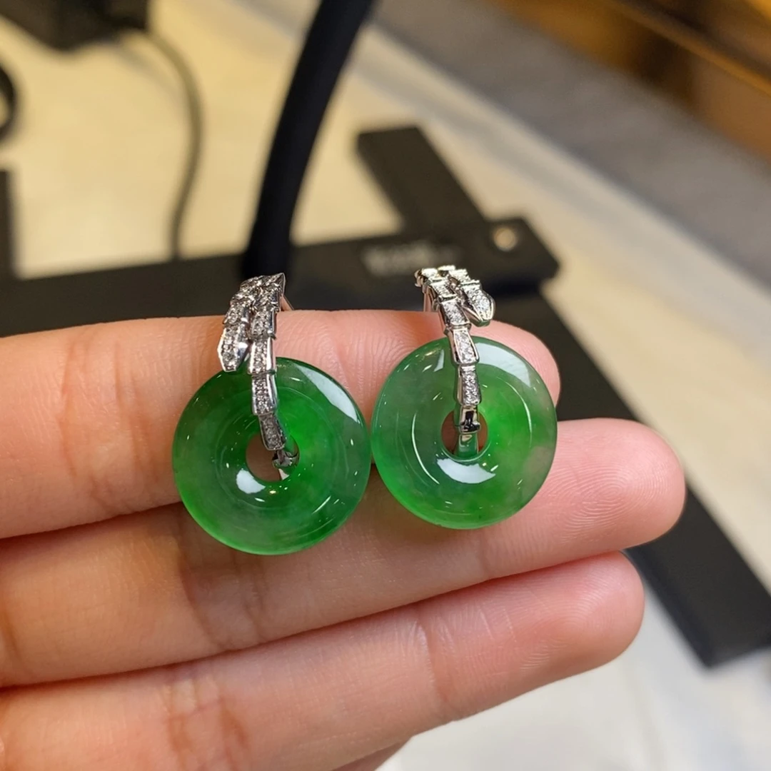 翡翠耳饰18K金镶嵌设计款蛇形耳包➕甜甜圈