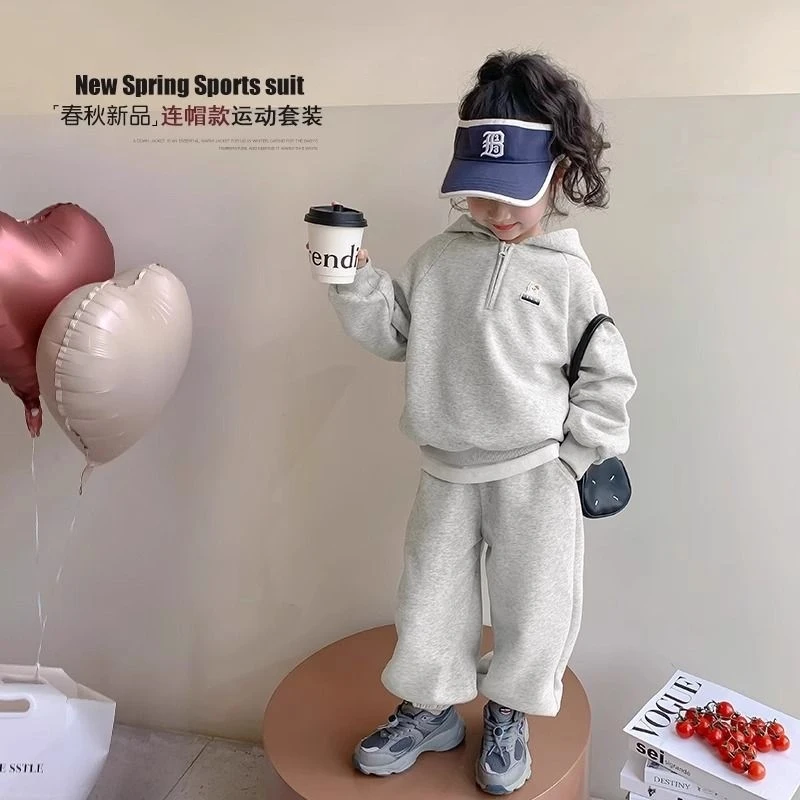 2025女小中大童套装秋装长袖连帽卫衣哈伦裤儿童运动服两件套
