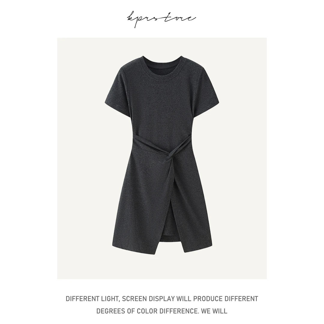 休闲气质连衣裙女夏装不规则裙摆显瘦t恤短裙子