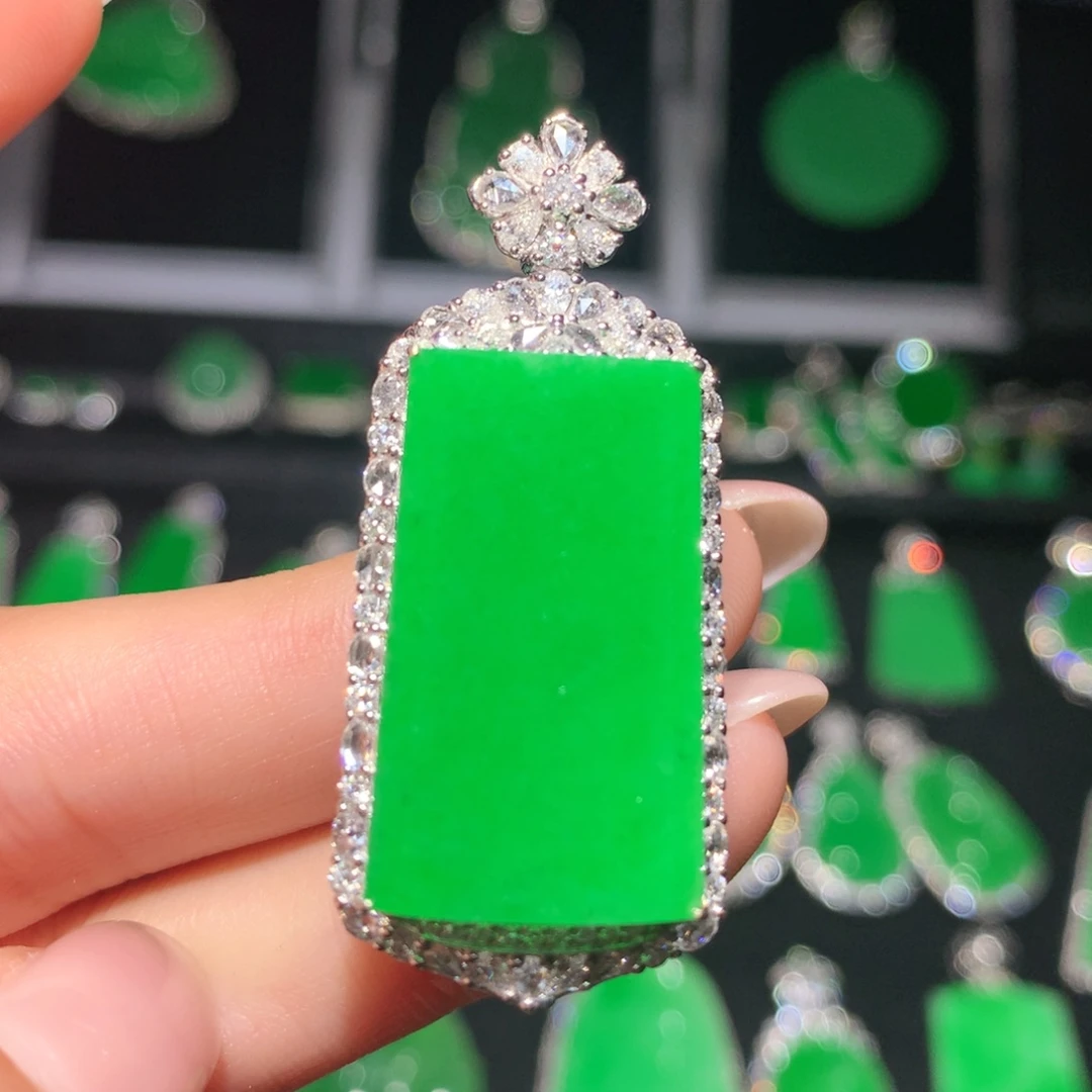 翡翠18K金镶嵌吊坠(不含链)翡翠