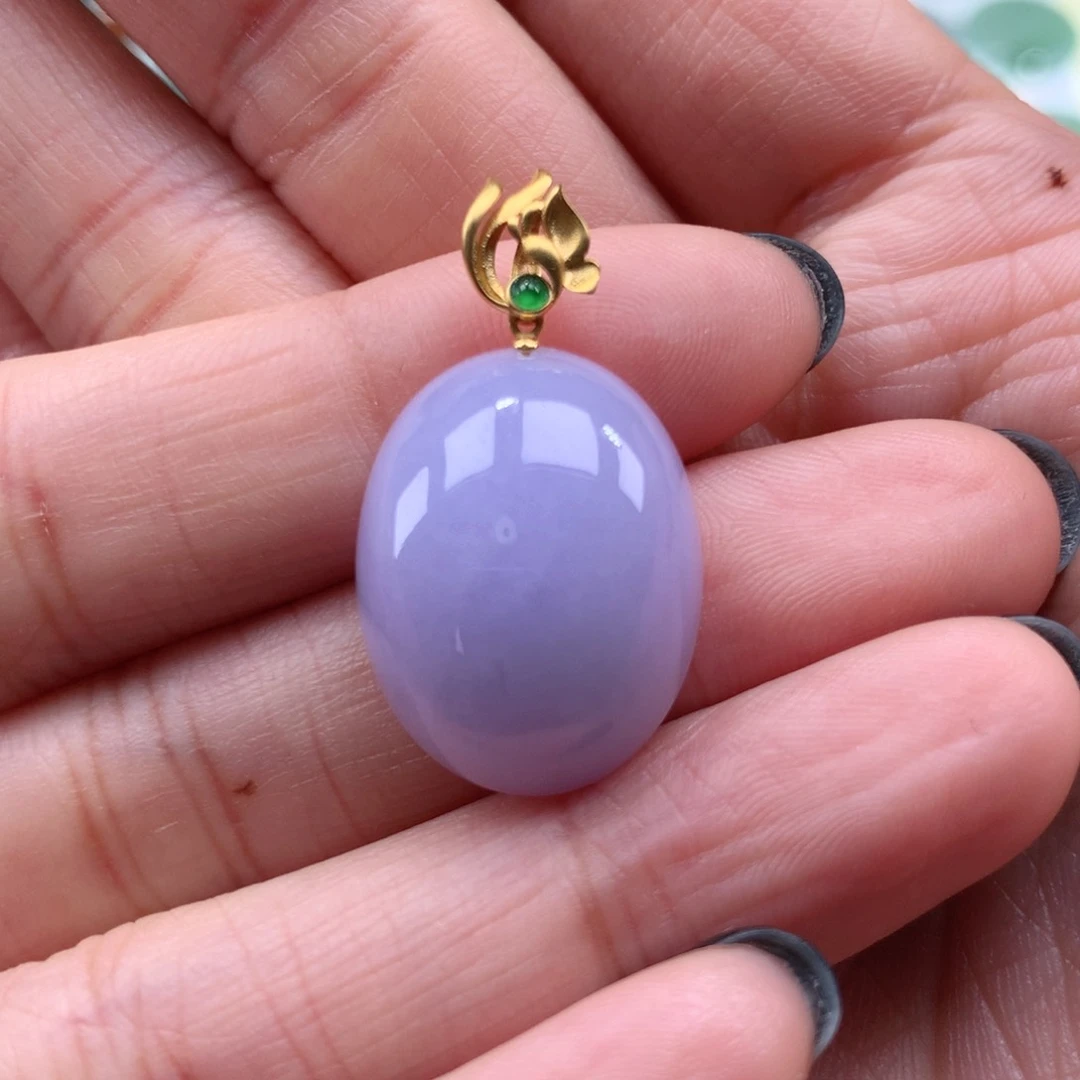 翡翠吊坠(不含链)18K金镶嵌蛋面