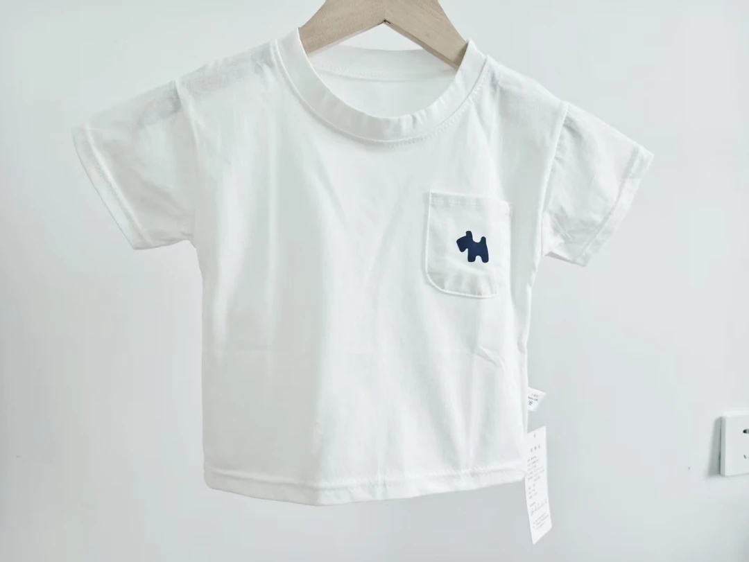 2025款男童纯白T恤纯棉小印花休闲吸汗时尚百搭新款白色小童圆领