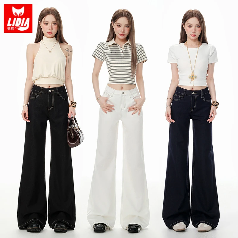 美式不贴腿微喇牛仔裤女秋季2025薄款宽松显瘦凉感小个子喇叭长裤