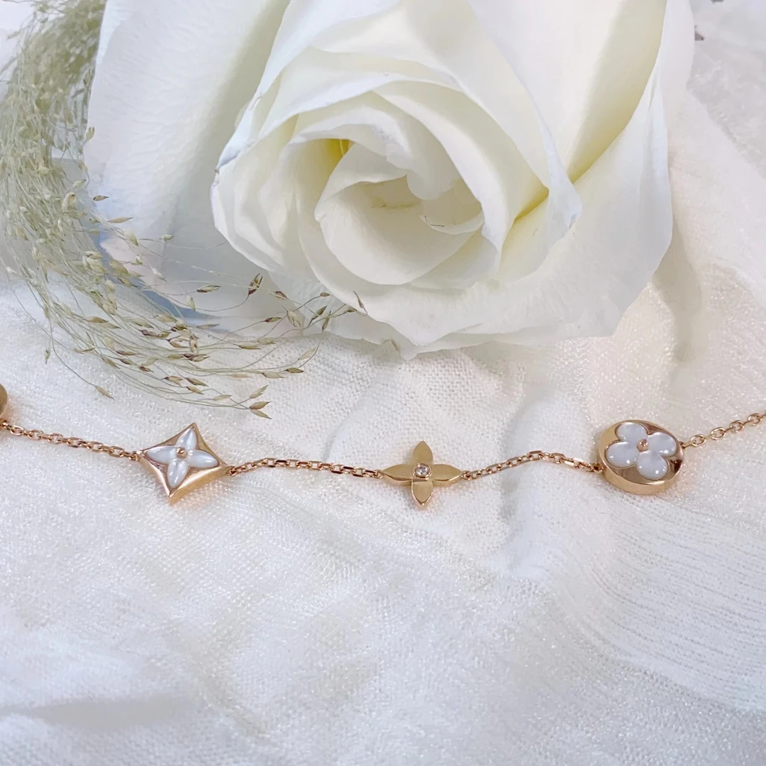 18k金白贝母钻石手链玫瑰金时尚显白气质礼物珠宝轻奢浪漫七夕礼