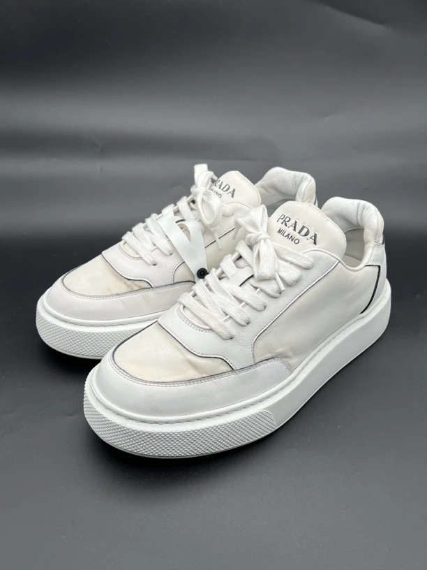 95新 Prada/普拉达 41.5码 普拉达尼龙 白色 面包鞋 奢f230