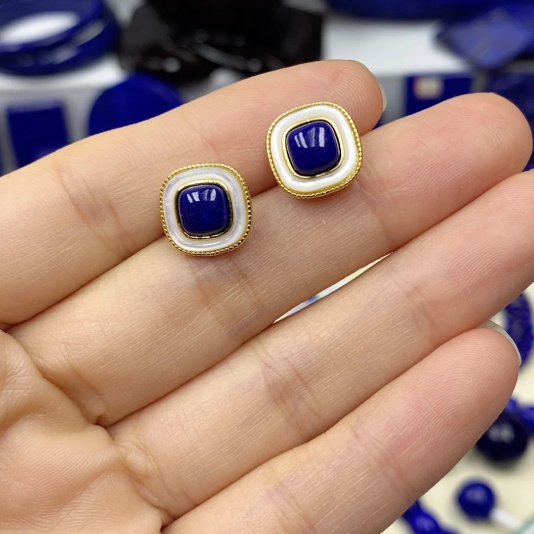 青金石耳饰银S925镀金镶嵌