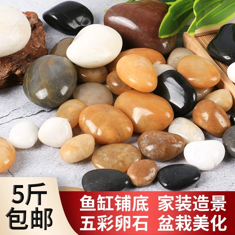 鹅卵石批发黑白大小雨花石鹅软石庭院装饰造景石子彩色鹅卵石石头