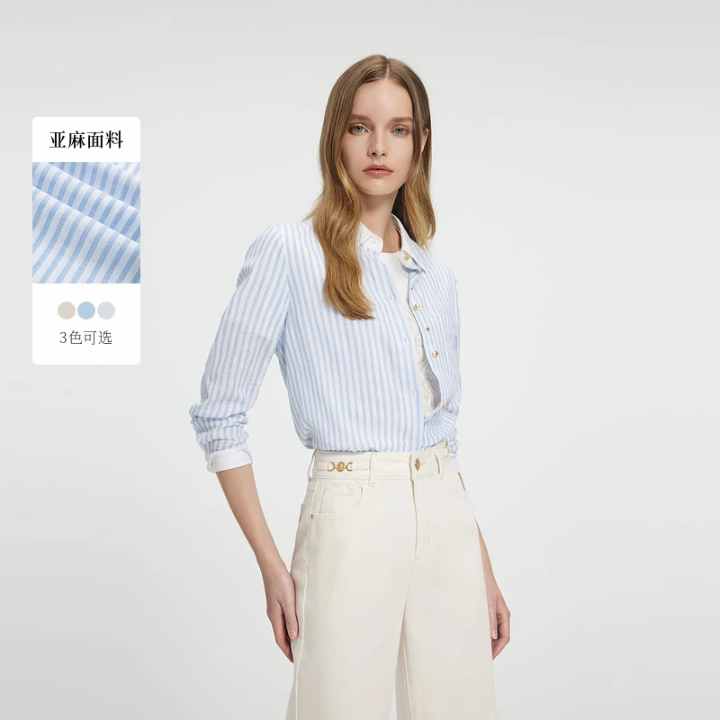 【可可专属】Scofield女装百搭通勤亚麻翻领衬衫刺绣logo衬衣