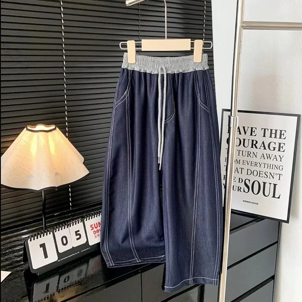 儿童裤子夏季薄款男童仿天丝牛仔裤女童弯刀裤轻薄透气韩版童装