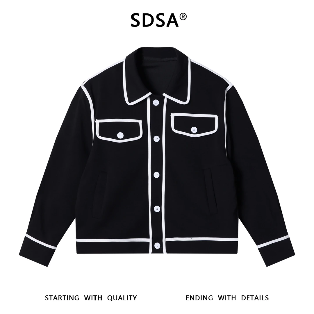 SDSA男士秋冬新款痞帅男装韩版撞色拼接纽扣翻领夹克宽松时髦外套