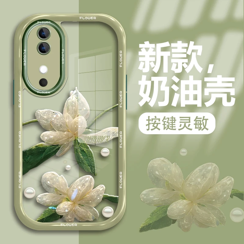 适用于vivos19系列手机壳水晶花新款奶油壳防摔保护硬硅胶高级感