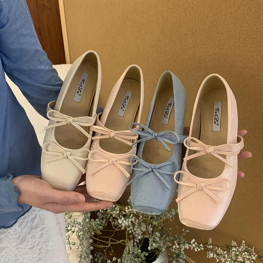 内增高杏色温柔蝴蝶结单鞋女鞋子夏季玛丽珍配裙子芭蕾风单鞋