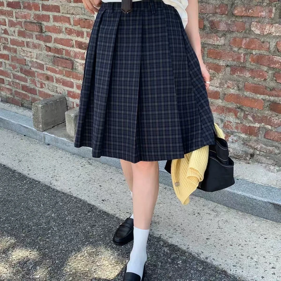 A432-「十分钟课间」学院风格子裙秋季半身裙女高腰百褶裙半裙