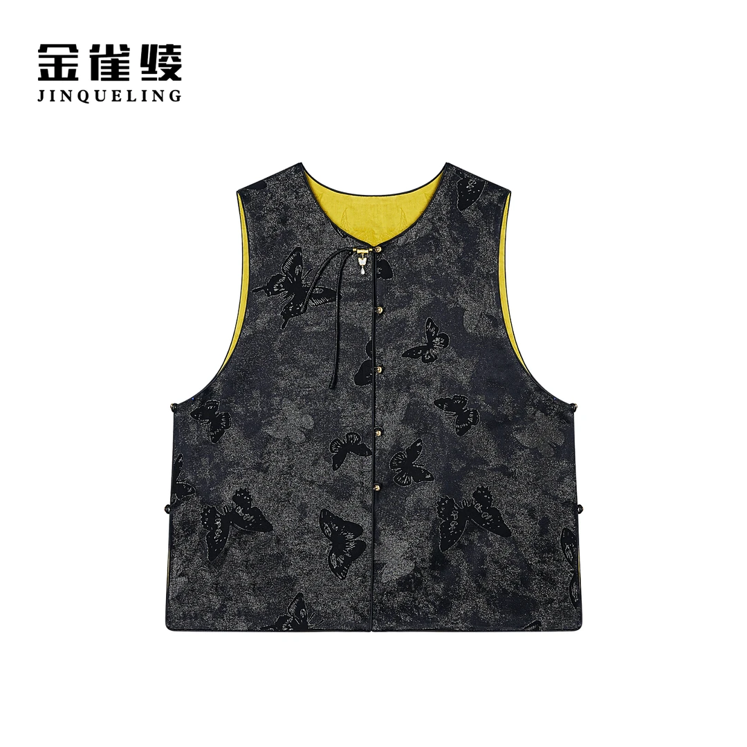 金雀绫【金蝴蝶】设计师款新中式提花潮流百搭马夹SZA1T024