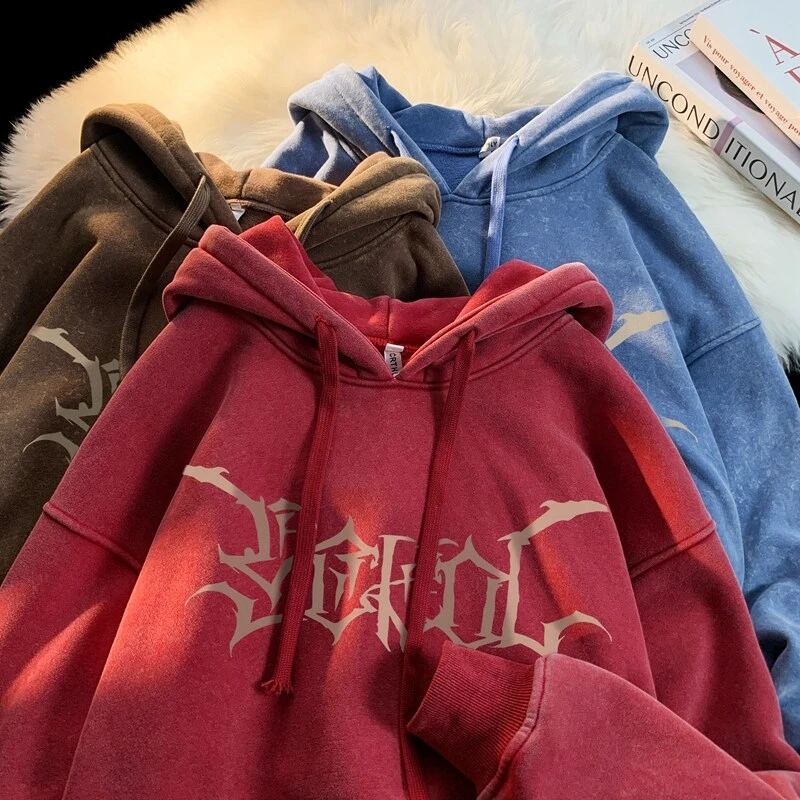 【11161】2025春秋新款青少年学生港风连帽水洗做旧卫衣外套