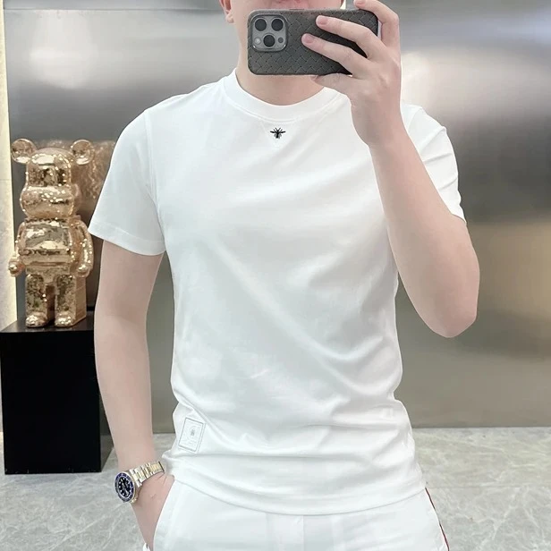 2025欧货男装时尚纯色小蜜蜂刺绣标高品质短袖0123