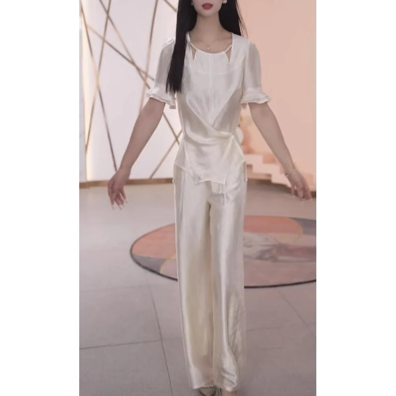 【上衣+裤子】夏季时尚修身洋气宽松气质休闲百搭显瘦减龄两件套裤